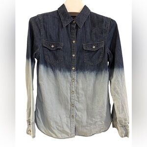Girl’s 100% Cotton Denim Ombre Button Down Shirt, Size XL (16)